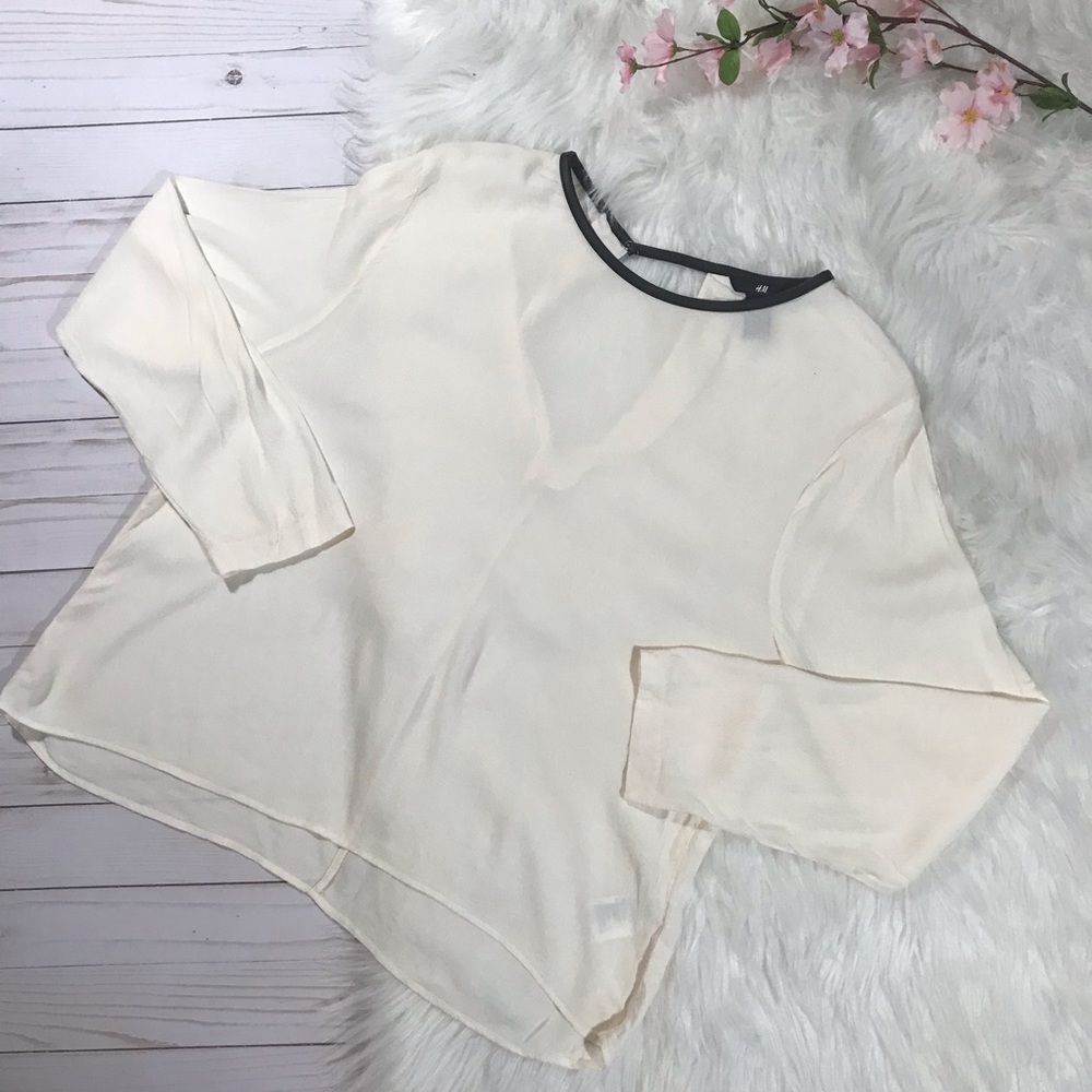 H&M faux leather trim blouse
